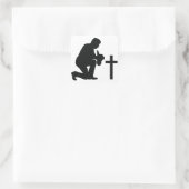 Cowboy Kneeling bij Cross Vierkante Sticker (Tas)
