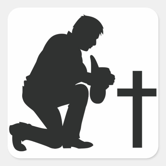 Cowboy Kneeling bij Cross Vierkante Sticker (Voorkant)