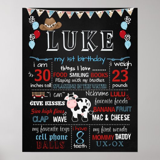 Cowboy koe Birthday party chalkboard poster (Voorkant)
