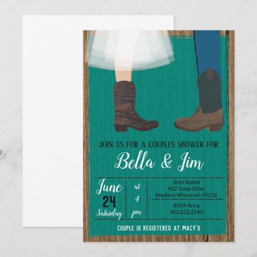 Cowboy Koppels Bruidsjurk shower, trouwfeest Kaart (Voorkant / Achterkant)