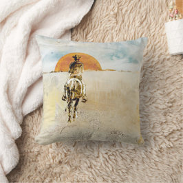 Cowboy Kunst Kussen met Zonsondergang Thema