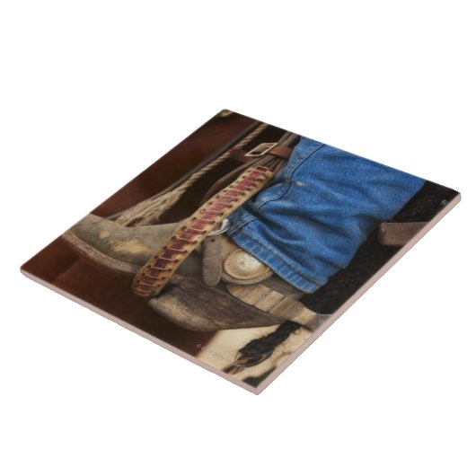 Cowboy-laars met pur tegeltje (Zijkant)