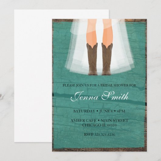 Cowboy laarzen Bridal Shower uitnodiging (Voorkant / Achterkant)