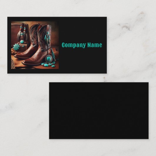 Cowboy laarzen en turquoise sieraden (zwart) visitekaartje (Voorkant / Achterkant)