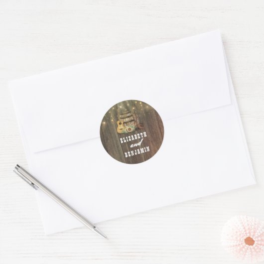 Cowboy Laarzen en Zonnebloemen Land Bruiloft Ronde Sticker (Envelop)