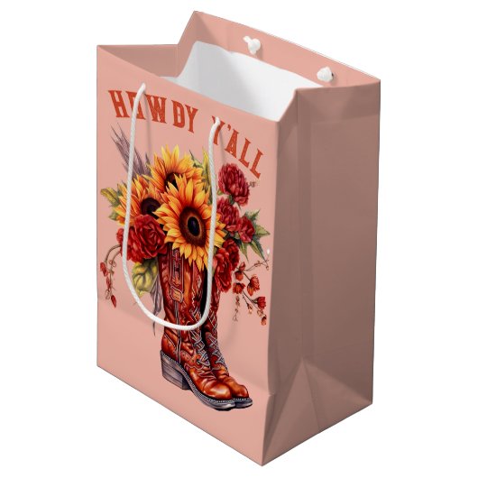Cowboy laarzen, howdy jullie laarzen zonnebloem medium cadeauzakje (Voorkant Gekanteld)