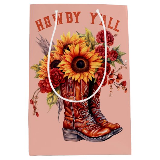 Cowboy laarzen, howdy jullie laarzen zonnebloem medium cadeauzakje (Voorkant)