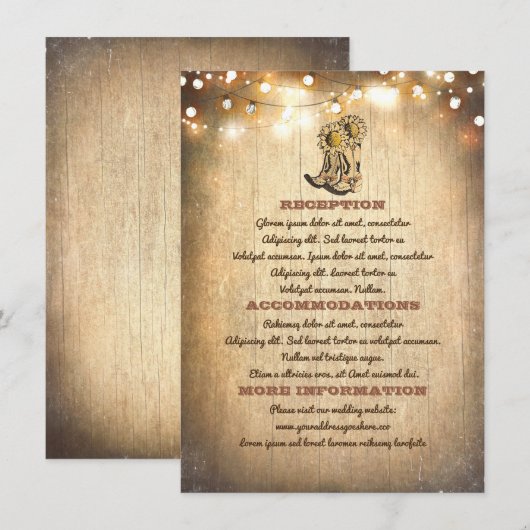 Cowboy laarzen land bruiloft informatie informatiekaartje (Voorkant / Achterkant)