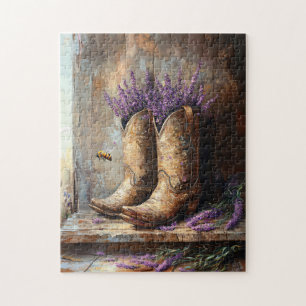 Cowboy laarzen lavendel en honingbij legpuzzel