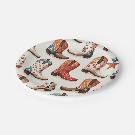 Cowboy laarzen patroon papieren bordje (Gekanteld)