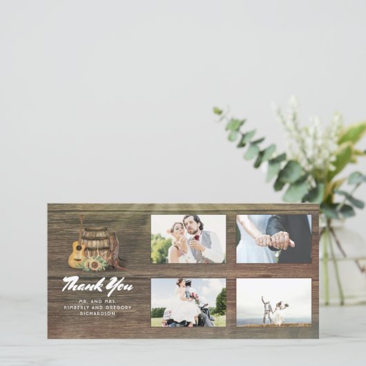 Cowboy laarzen rustiek land dank u bruiloft bedankkaart (Staand voorkant)