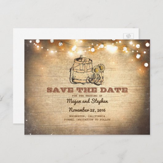 Cowboy laarzen rustiek land opslaan van de datum aankondigingskaart (Voorkant / Achterkant)