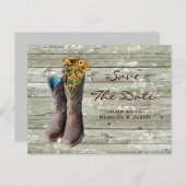 cowboy laarzen western land bruiloft behalve datum aankondigingskaart (Voorkant / Achterkant)