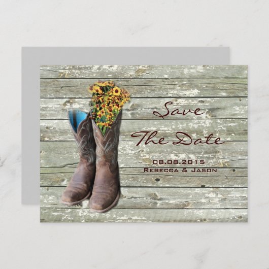 cowboy laarzen western land bruiloft behalve datum aankondigingskaart (Voorkant / Achterkant)