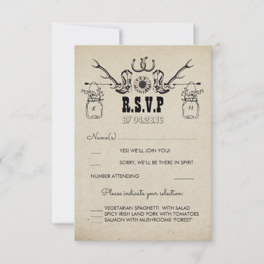 Cowboy laat land Rustic Wedding RSVP zien (Voorkant)