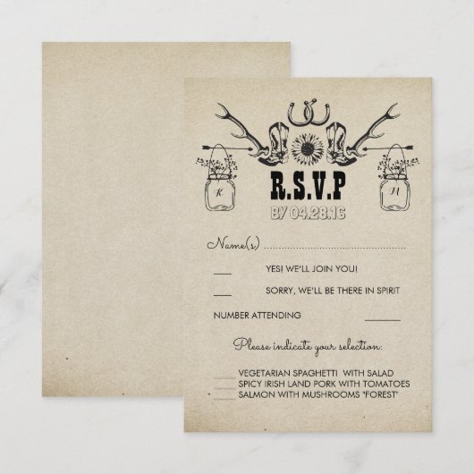 Cowboy laat land Rustic Wedding RSVP zien (Voorkant / Achterkant)