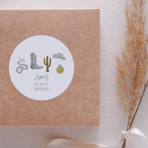 Cowboy Land 1e Verjaardagsfeestje Favor Ronde Sticker