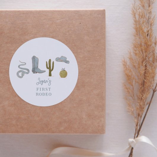 Cowboy Land 1e Verjaardagsfeestje Favor Ronde Sticker
