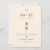 Cowboy Land Western Blauwgroen Bruiloft Save the D Kaart (Voorkant)