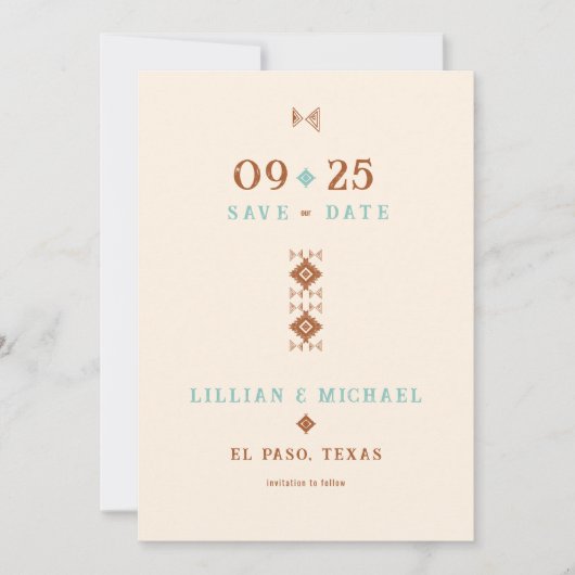 Cowboy Land Western Blauwgroen Bruiloft Save the D Kaart (Voorkant)