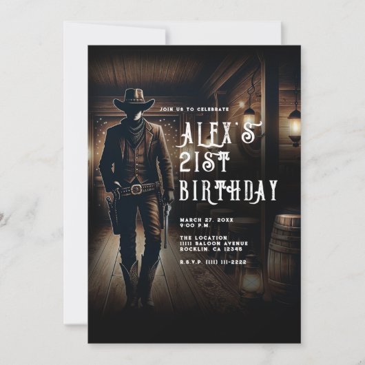 Cowboy Land Western Saloon Verjaardagsfeest Kaart (Voorkant)