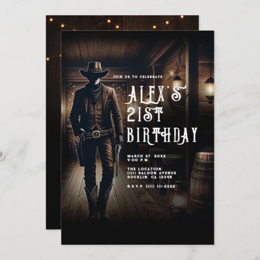 Cowboy Land Western Saloon Verjaardagsfeest Kaart (Voorkant / Achterkant)