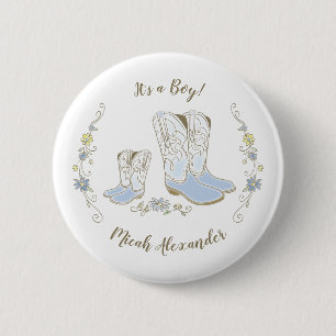 Cowboy Land Western Thema Blue Baby shower Ronde Button 5,7 Cm
