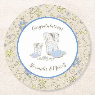 Cowboy Land Western Thema Blue Baby shower Ronde Kartonnen Onderzetter