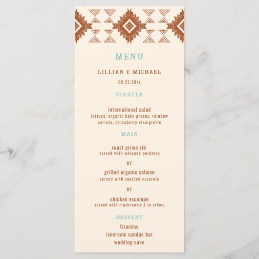 Cowboy Land Westerne Woestijn Terracotta Bruiloft Menu (Voorkant)