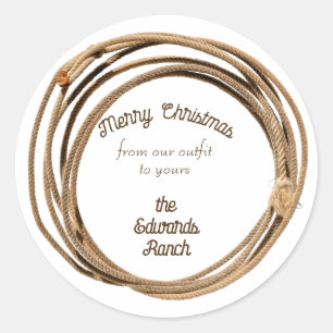 Cowboy Lariat Prettig Kerstfeest Ronde Sticker