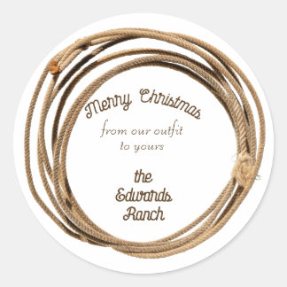 Cowboy Lariat Prettig Kerstfeest Ronde Sticker