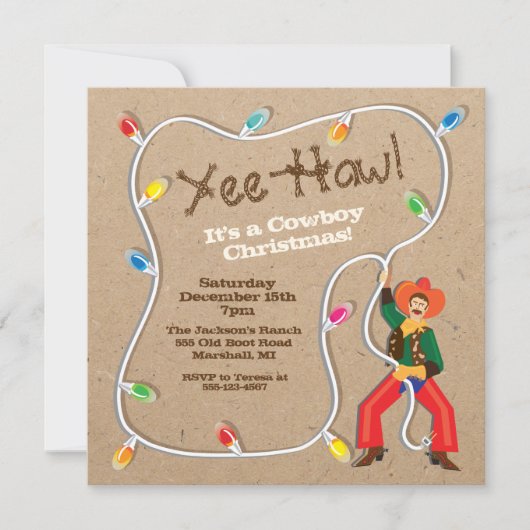 Cowboy Lasso Western kerstfeest Kaart (Voorkant)