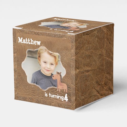 Cowboy leer met paard Foto Bedankdoosjes (Voorkant Zijde)