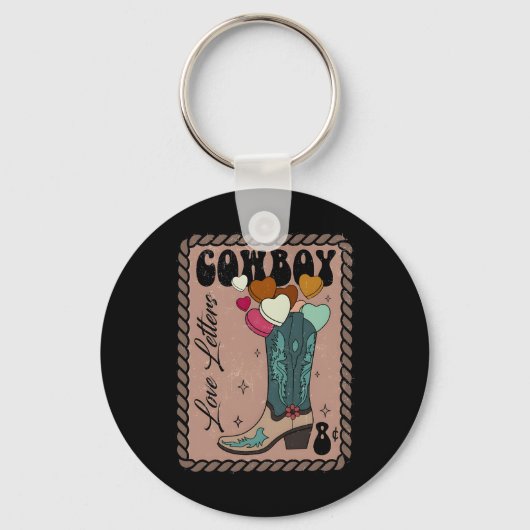 Cowboy-liefdesbrief, Retro Valentijn, Howdy Wester Sleutelhanger (Voorkant)