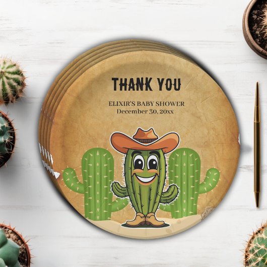 Cowboy Little Cactie Cactus Baby shower Papieren Bordje