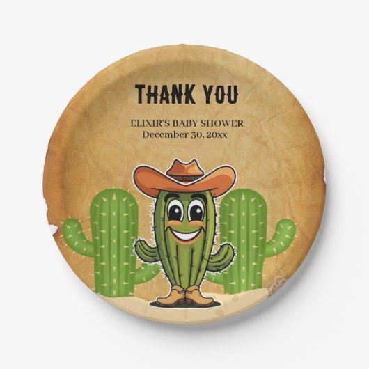 Cowboy Little Cactie Cactus Baby shower Papieren Bordje (Voorkant)