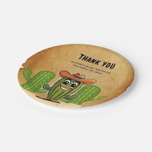 Cowboy Little Cactie Cactus Baby shower Papieren Bordje (Gekanteld)