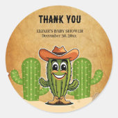Cowboy Little Cactie Cactus Baby shower Ronde Sticker (Voorkant)