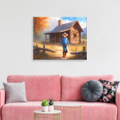 Cowboy Log Cabin Boy's Bedroom Art Canvas Afdruk (Insitu (Woonkamer))