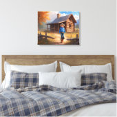 Cowboy Log Cabin Boy's Bedroom Art Canvas Afdruk (Insitu (Slaapkamer))