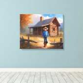 Cowboy Log Cabin Boy's Bedroom Art Canvas Afdruk (Insitu (Houten vloer))