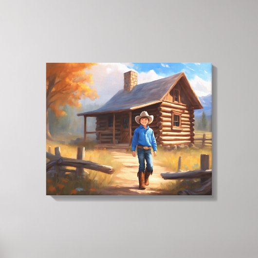 Cowboy Log Cabin Boy's Bedroom Art Canvas Afdruk (Voorkant)