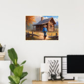 Cowboy Log Cabin Boy's Bedroom Art Poster (Thuiskantoor)