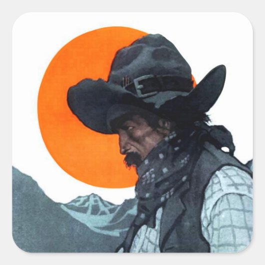Cowboy Magazine Illustratie door NC Wyeth Vierkante Sticker (Voorkant)