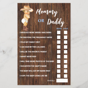 Cowboy Mam of pap Said Baby shower Game Card Flyer