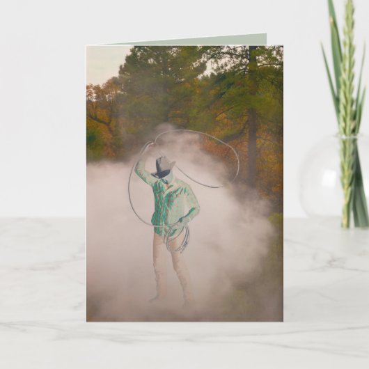 Cowboy man roping stirring up dust out west kaart (Voorkant)