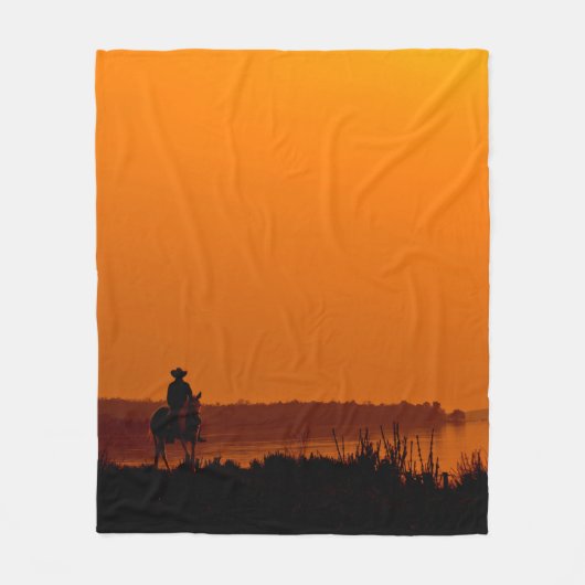Cowboy Mannen paard rijdt op zonsondergang  west Fleece Deken (Voorkant)