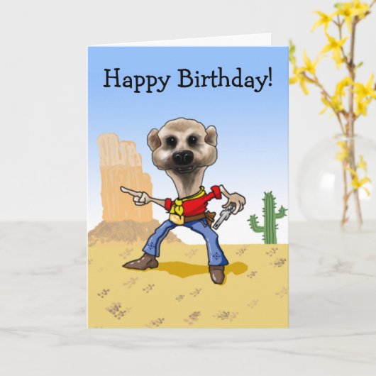 Cowboy Meerkat Kaart (Gele Bloem)
