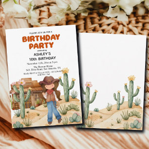 Cowboy meisje in de woestijn 10e verjaardag kaart
