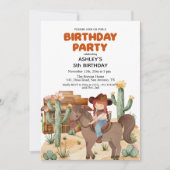 Cowboy meisje op paard 5e verjaardagsfeestje kaart (Voorkant)